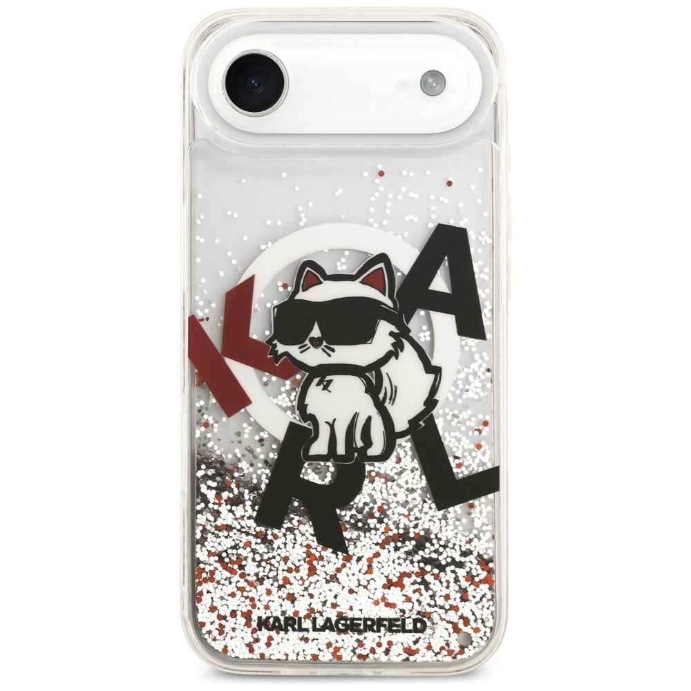 MagSafe Hülle für Apple iPhone 17 Air, Karl Lagerfeld, Liquid Glitter Choupette Logo, Transparent