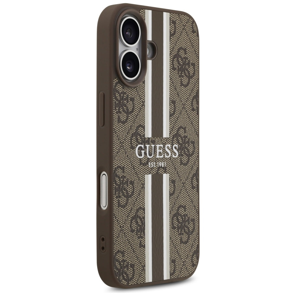 MagSafe Hülle für Apple iPhone 17, Guess, 4G Printed Stripes, Braun