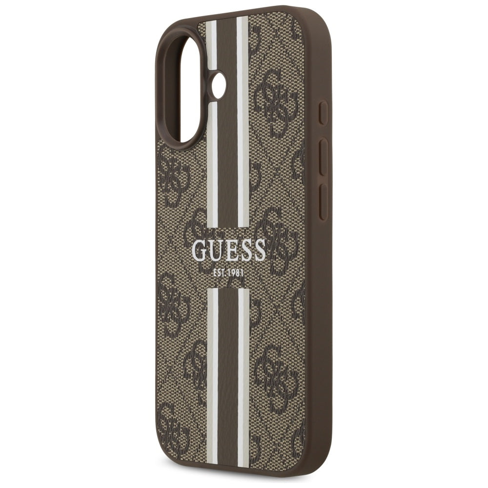 MagSafe Hülle für Apple iPhone 17, Guess, 4G Printed Stripes, Braun