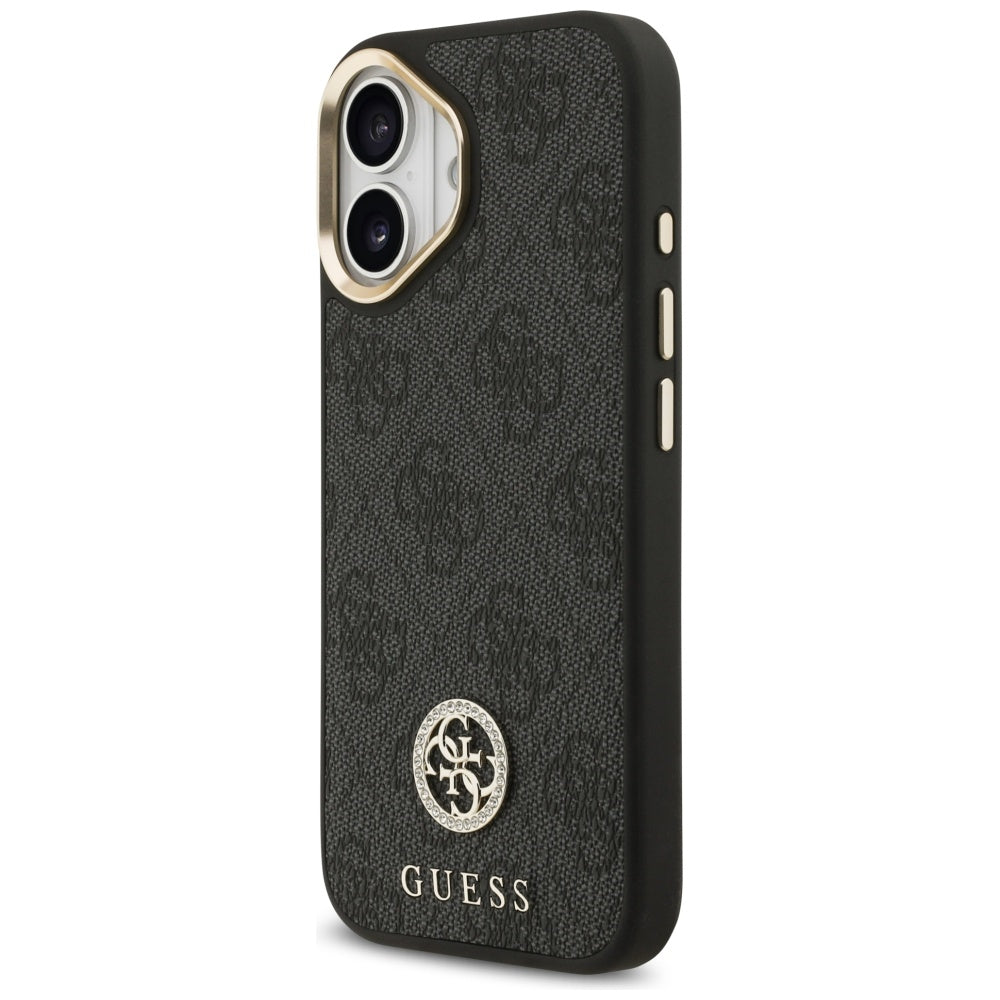 MagSafe Hülle für Apple iPhone 17, Guess, 4G Strass Logo mit großem Band, Schwarz