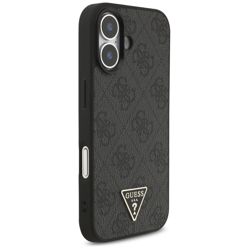 MagSafe Case for Apple iPhone 17, Guess, 4G Triangle Logo with Cord Strap, Black