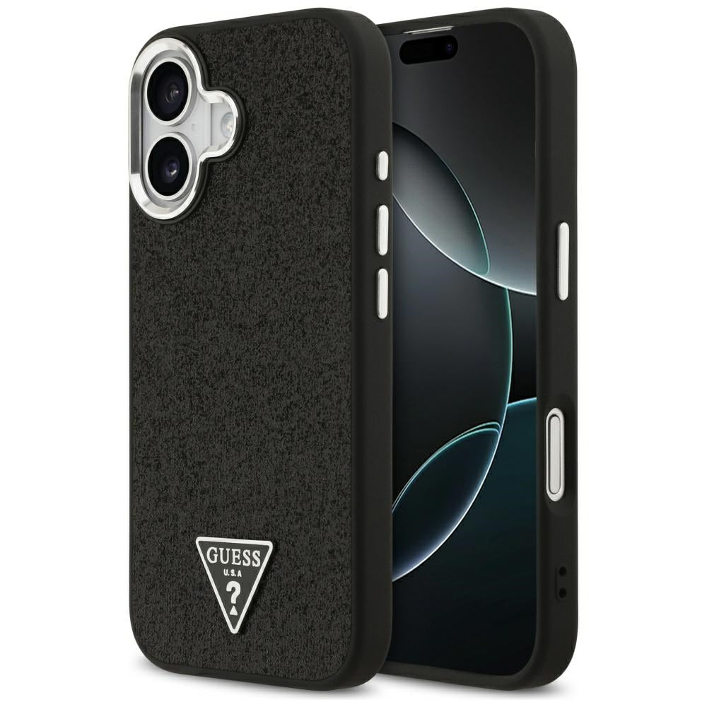 MagSafe Hülle für Apple iPhone 17, Guess, Glitter Triangle Logo, Schwarz