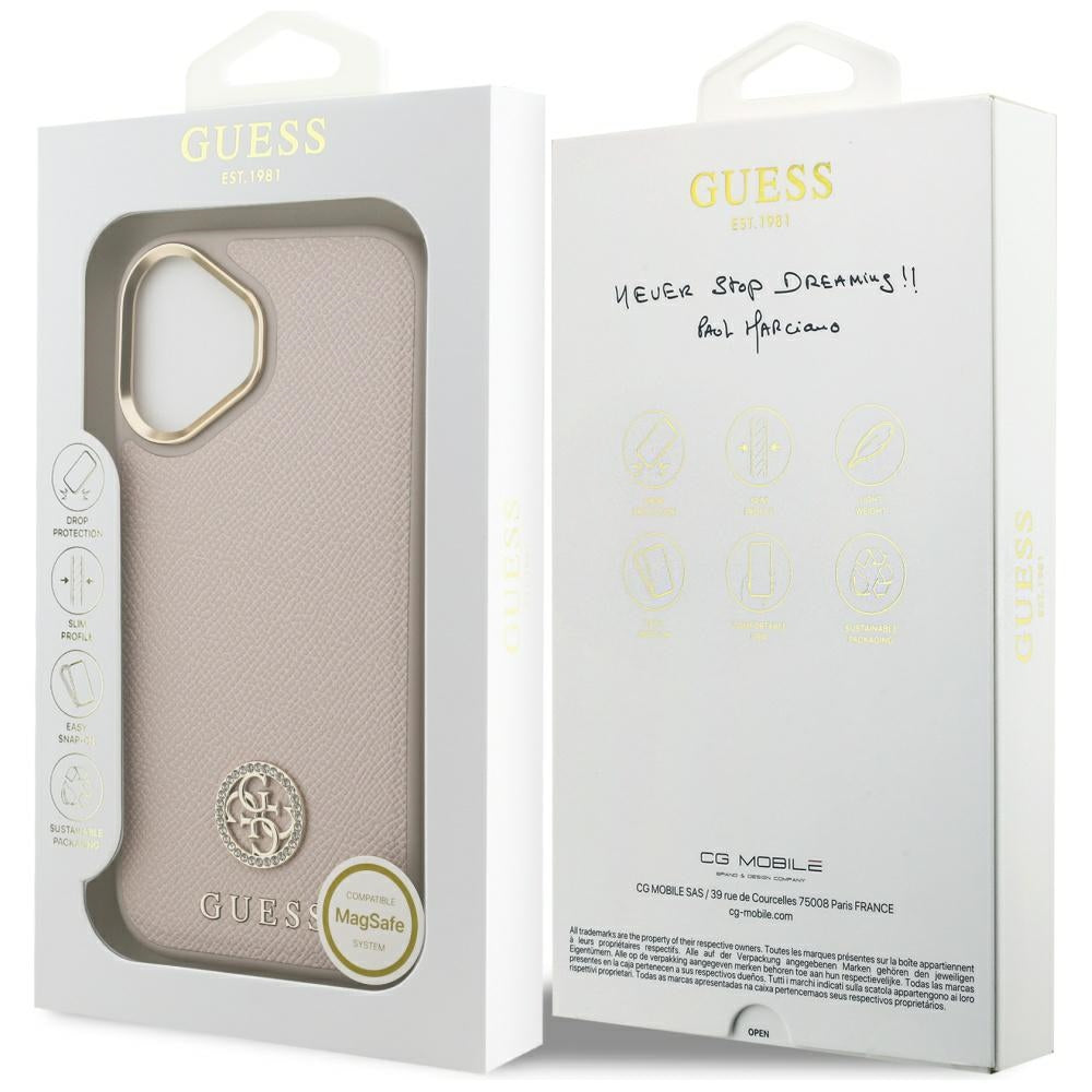 MagSafe Case for Apple iPhone 17, Guess, Grained Strass Logo, Pink