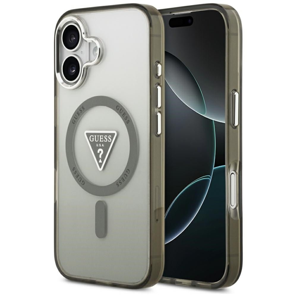 MagSafe Hülle für Apple iPhone 17, Guess, IML Gradient Triangle Logo, Silber Khaki