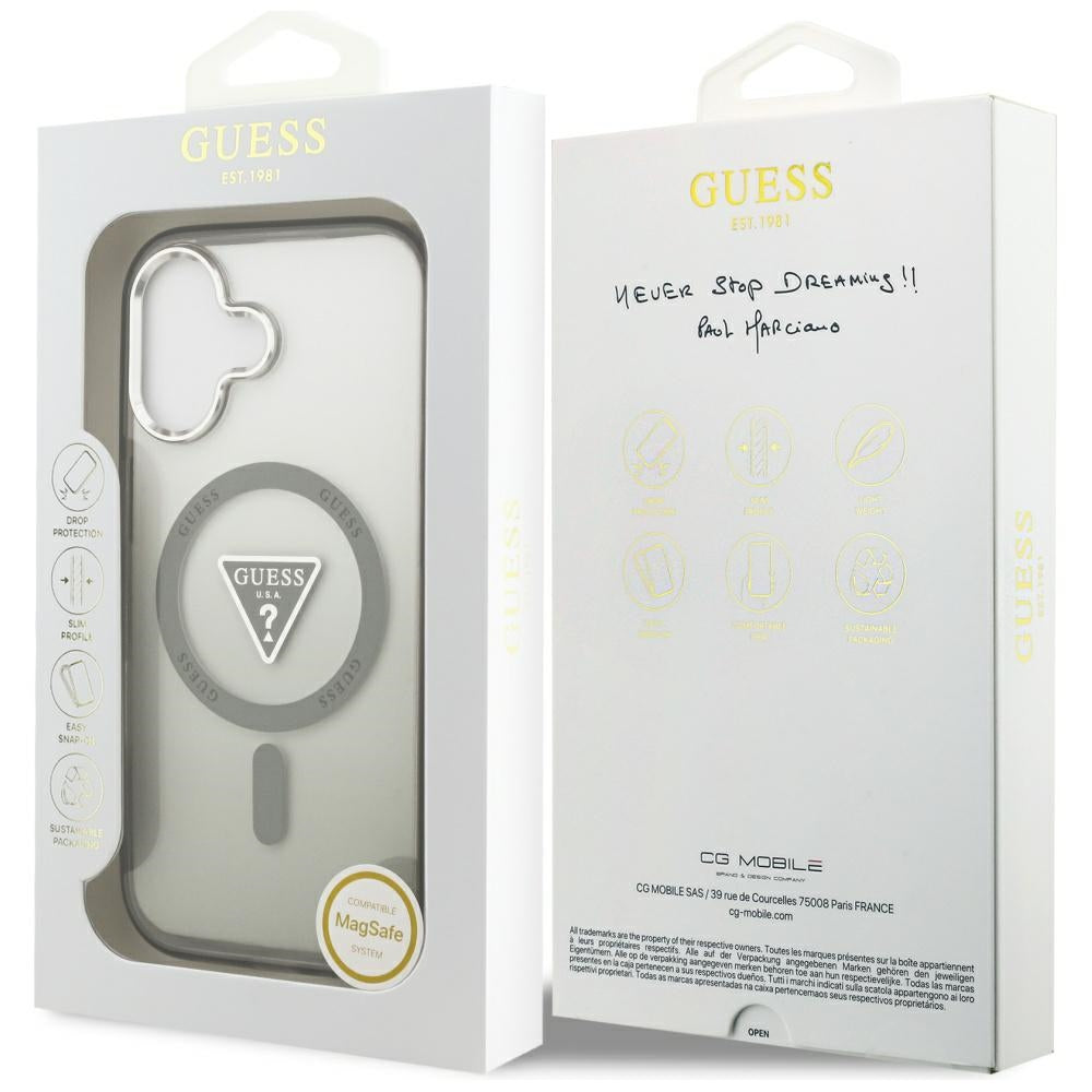 MagSafe Hülle für Apple iPhone 17, Guess, IML Gradient Triangle Logo, Silber Khaki