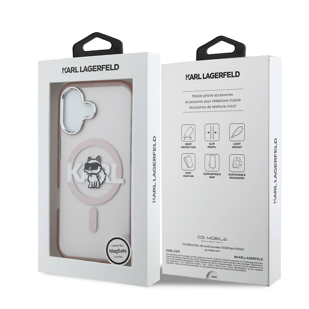 MagSafe Hülle für Apple iPhone 17, Karl Lagerfeld, IML Sketch Logo Choupette, Rosa