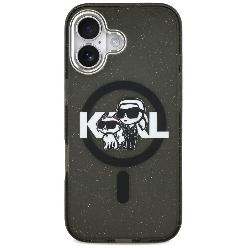 MagSafe Hülle für Apple iPhone 17, Karl Lagerfeld, IML Sketch Logo Glitter Karl & Choupette, Schwarz