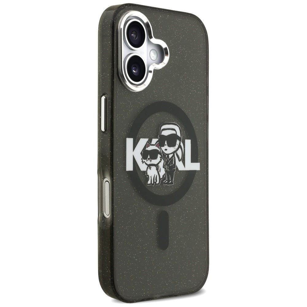 MagSafe Hülle für Apple iPhone 17, Karl Lagerfeld, IML Sketch Logo Glitter Karl & Choupette, Schwarz