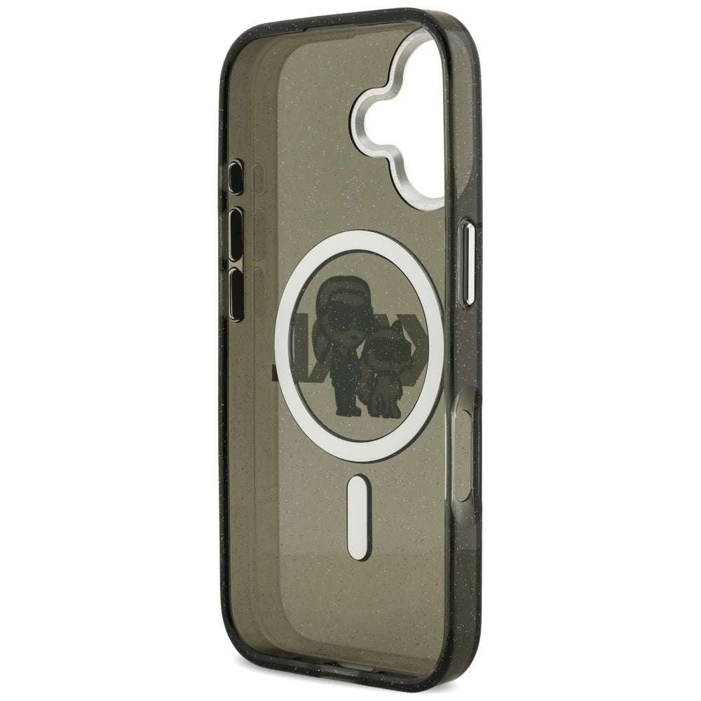 MagSafe Hülle für Apple iPhone 17, Karl Lagerfeld, IML Sketch Logo Glitter Karl & Choupette, Schwarz