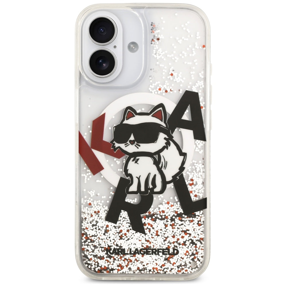 MagSafe Case for Apple iPhone 17, Karl Lagerfeld, Liquid Glitter Choupette Logo, Transparent