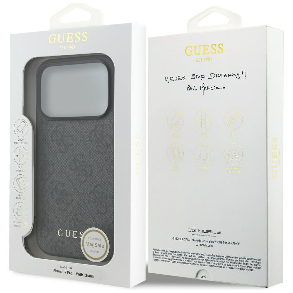 MagSafe Hülle für Apple iPhone 17 Pro, Guess, 4G Charm Cradle, Schwarz