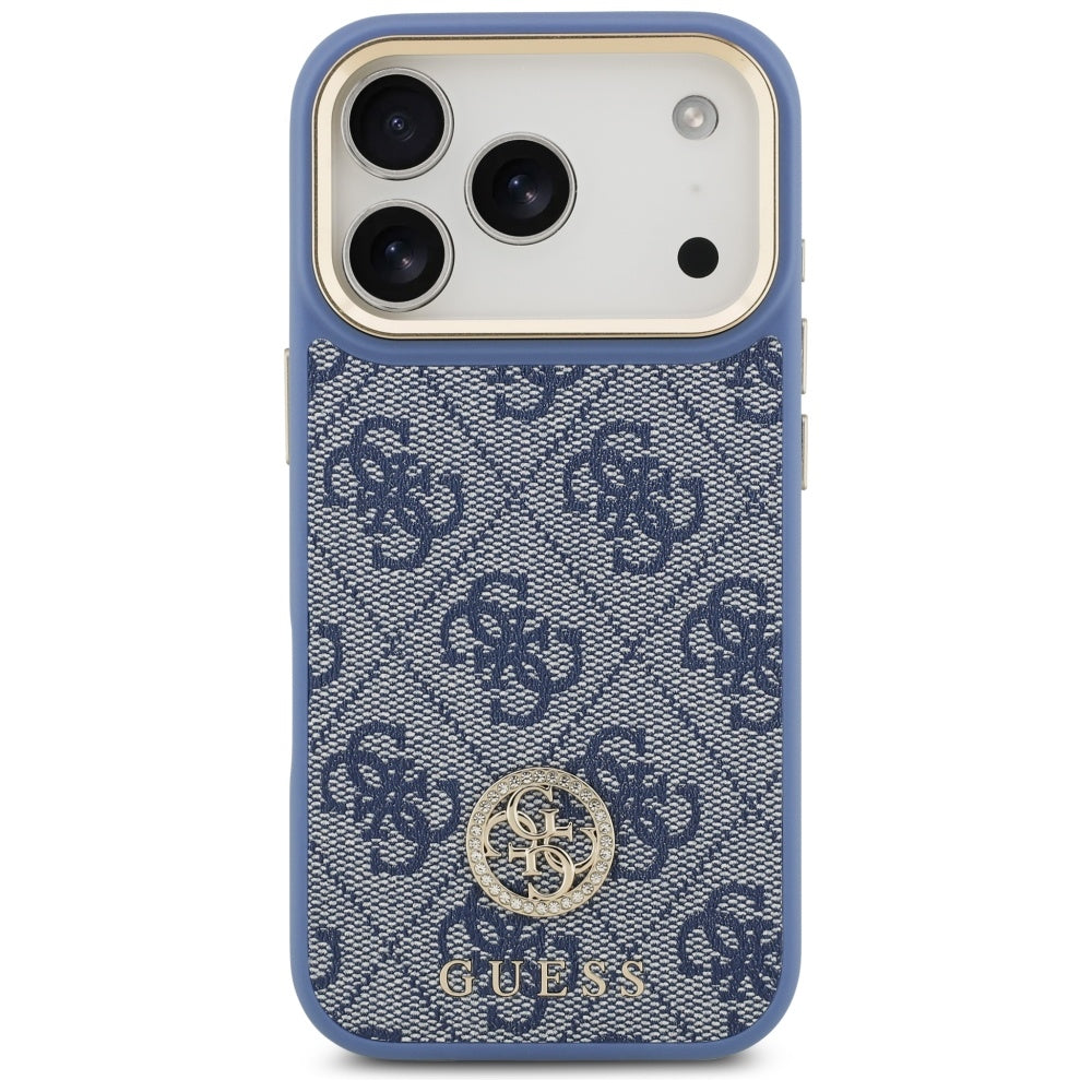 MagSafe Hülle für Apple iPhone 17 Pro, Guess, 4G Strass Logo, Blau