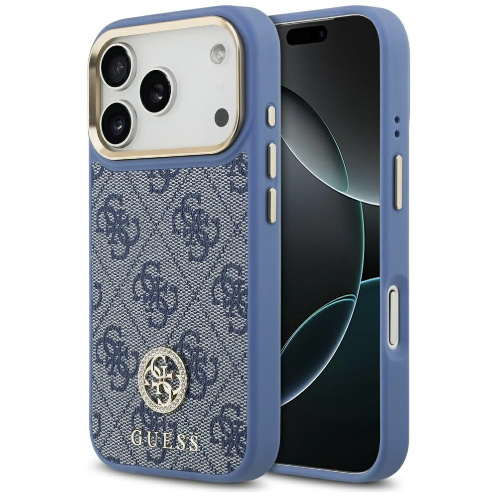 MagSafe Hülle für Apple iPhone 17 Pro, Guess, 4G Strass Logo, Blau
