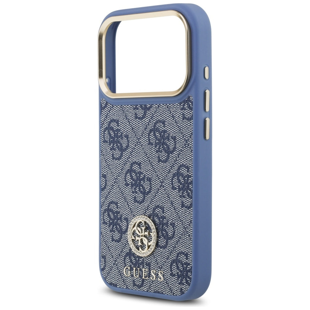MagSafe Hülle für Apple iPhone 17 Pro, Guess, 4G Strass Logo, Blau