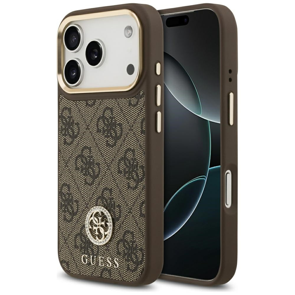 MagSafe Hülle für Apple iPhone 17 Pro, Guess, 4G Strass Logo, Braun