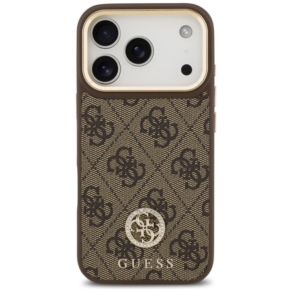 MagSafe Hülle für Apple iPhone 17 Pro, Guess, 4G Strass Logo, Braun