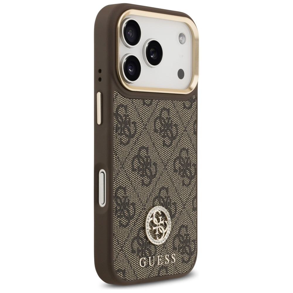 MagSafe Hülle für Apple iPhone 17 Pro, Guess, 4G Strass Logo, Braun