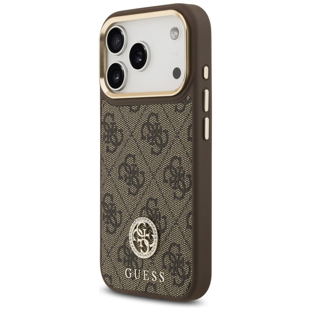 MagSafe Hülle für Apple iPhone 17 Pro, Guess, 4G Strass Logo, Braun