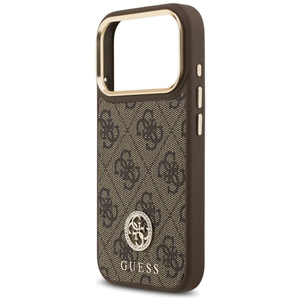 MagSafe Hülle für Apple iPhone 17 Pro, Guess, 4G Strass Logo, Braun