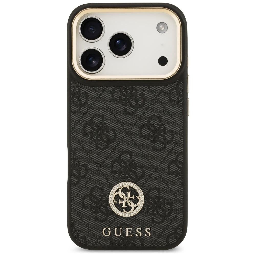 MagSafe Hülle für Apple iPhone 17 Pro, Guess, 4G Strass Logo mit großem Band, Schwarz