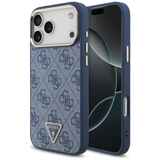 MagSafe Hülle für Apple iPhone 17 Pro, Guess, 4G Triangle Logo, Goldenes Blau