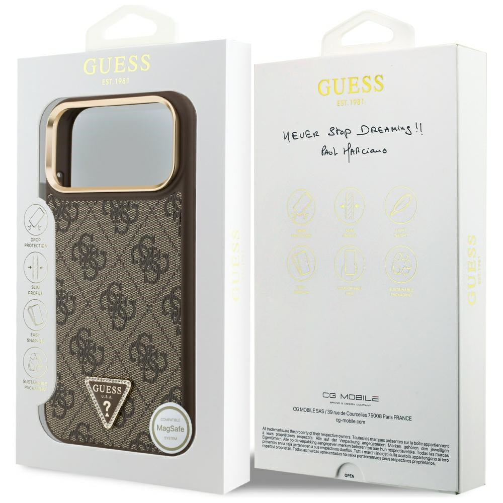 MagSafe Hülle für Apple iPhone 17 Pro, Guess, 4G Triangle Logo, Goldenes Braun