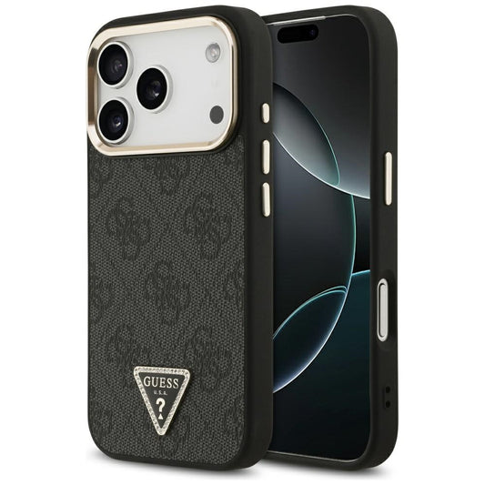 MagSafe Hülle für Apple iPhone 17 Pro, Guess, 4G Triangle Logo, Schwarz Gold