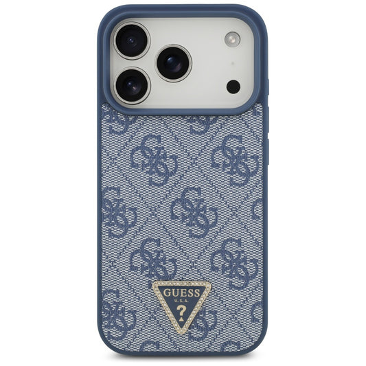 MagSafe Hülle für Apple iPhone 17 Pro, Guess, 4G Triangle Strass, Blau