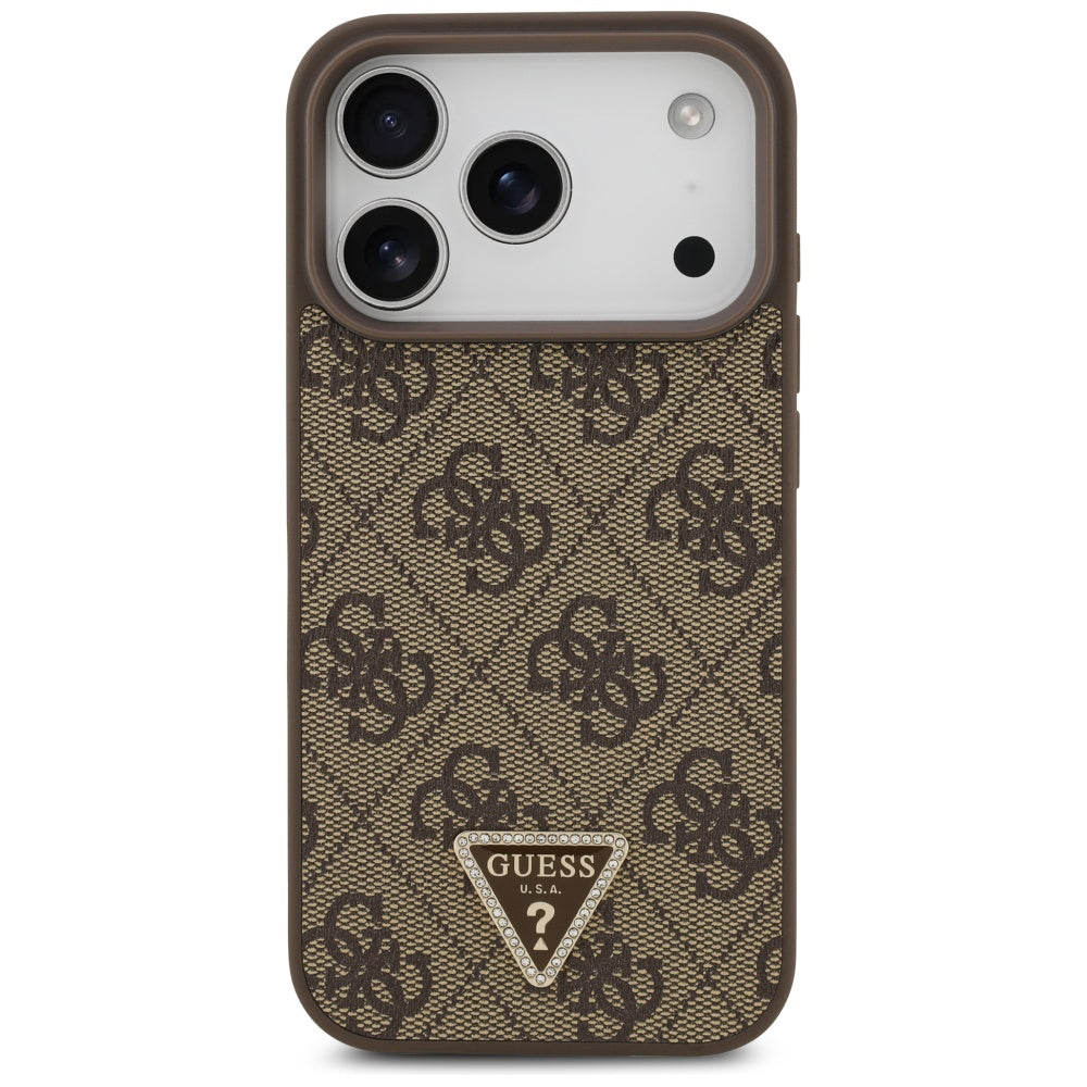 MagSafe Hülle für Apple iPhone 17 Pro, Guess, 4G Triangle Strass, Braun