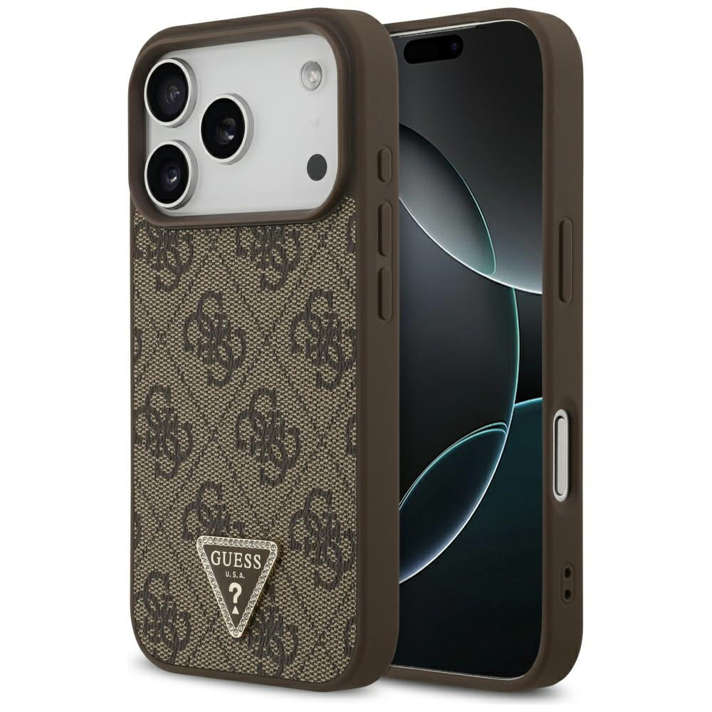 MagSafe Hülle für Apple iPhone 17 Pro, Guess, 4G Triangle Strass, Braun