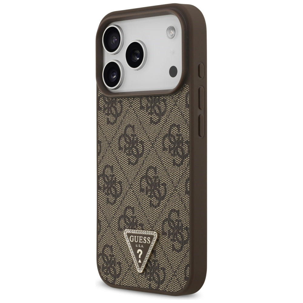MagSafe Hülle für Apple iPhone 17 Pro, Guess, 4G Triangle Strass, Braun