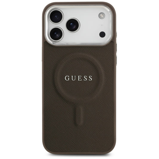 MagSafe Hülle für Apple iPhone 17 Pro, Guess, Classic Logo, Braun
