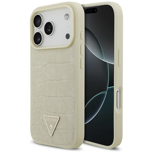 MagSafe Hülle für Apple iPhone 17 Pro, Guess, Croco Triangle Logo, Gold