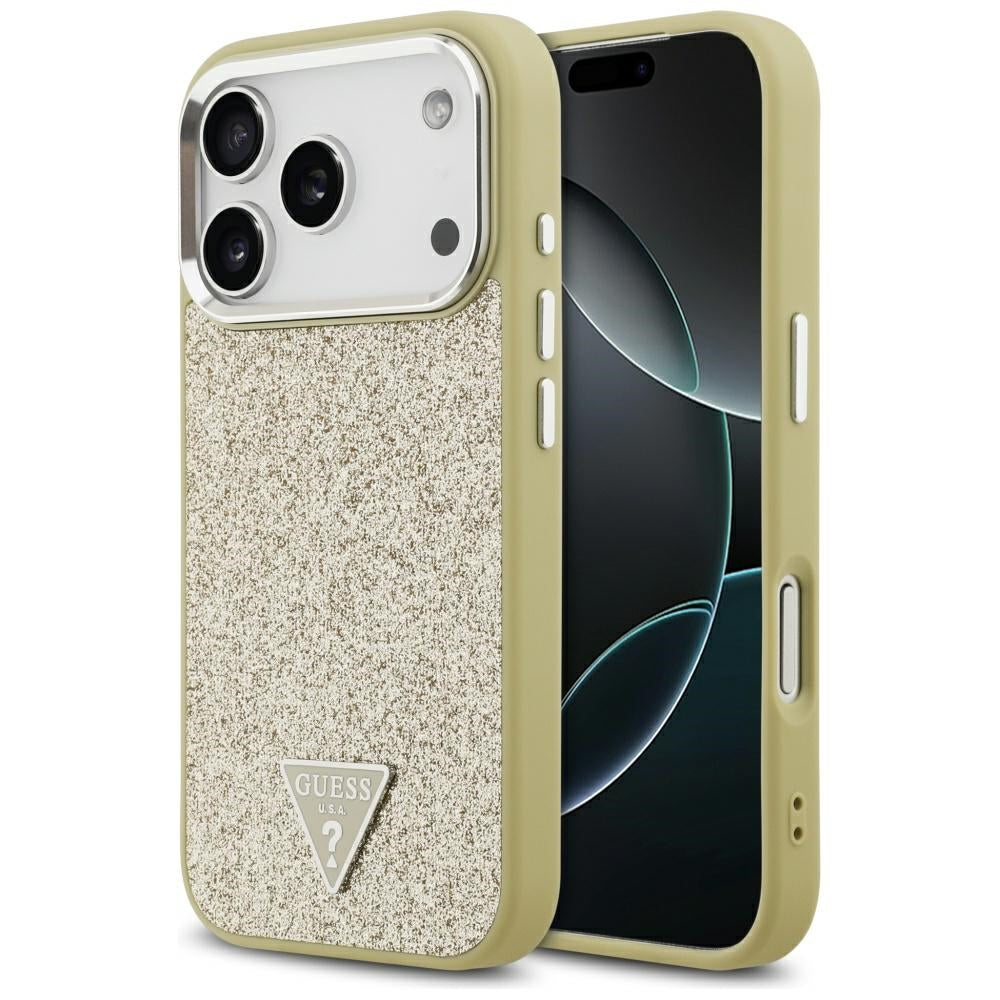 MagSafe Hülle für Apple iPhone 17 Pro, Guess, Glitter Triangle Logo, Gold