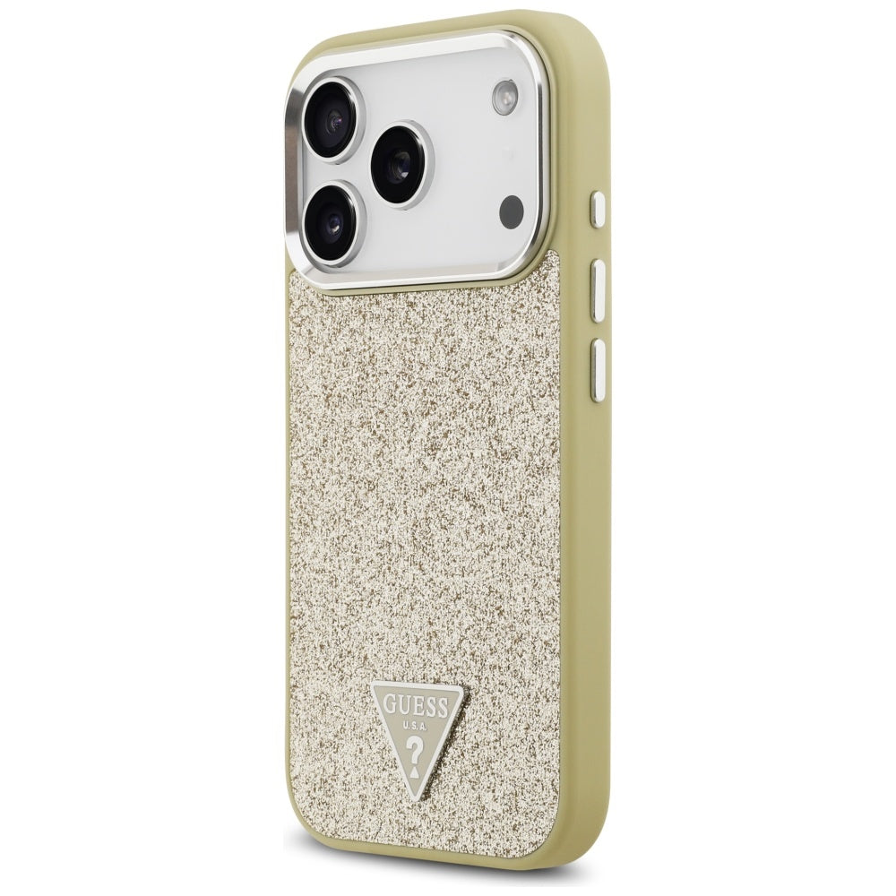 MagSafe Hülle für Apple iPhone 17 Pro, Guess, Glitter Triangle Logo, Gold