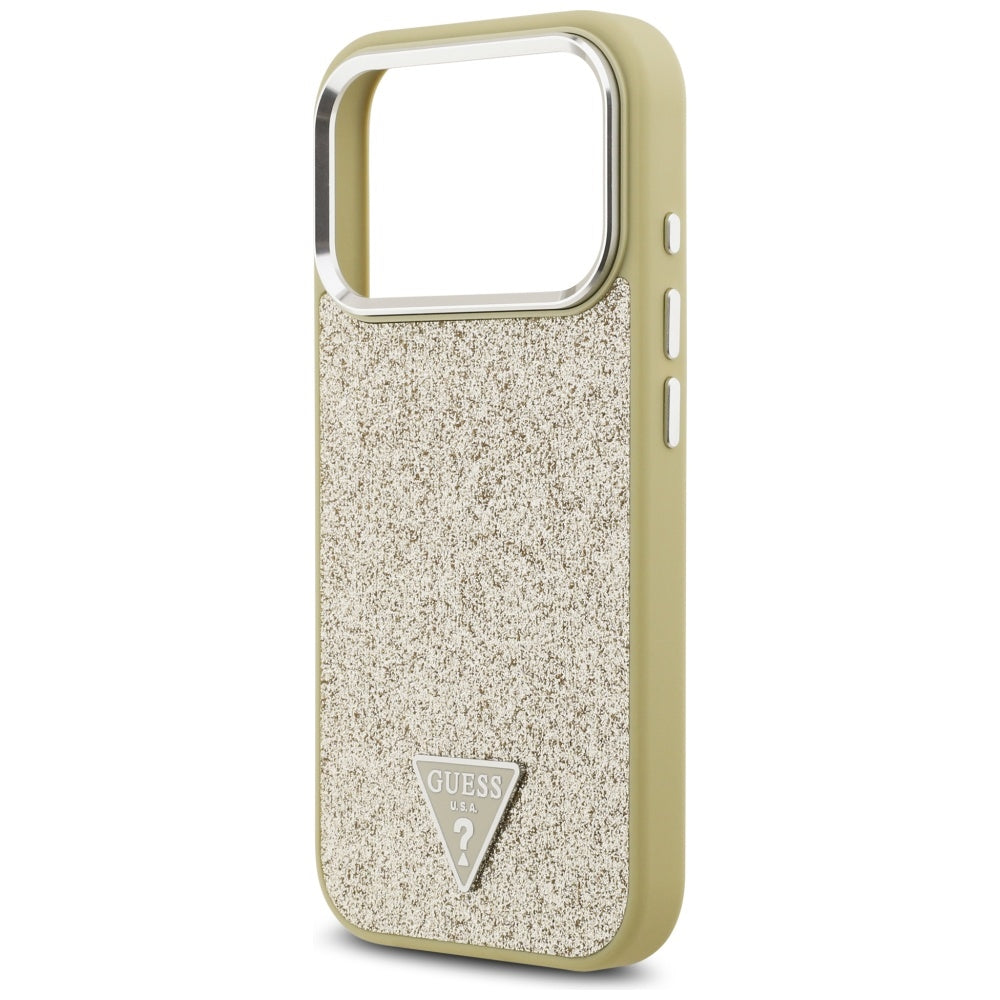 MagSafe Hülle für Apple iPhone 17 Pro, Guess, Glitter Triangle Logo, Gold