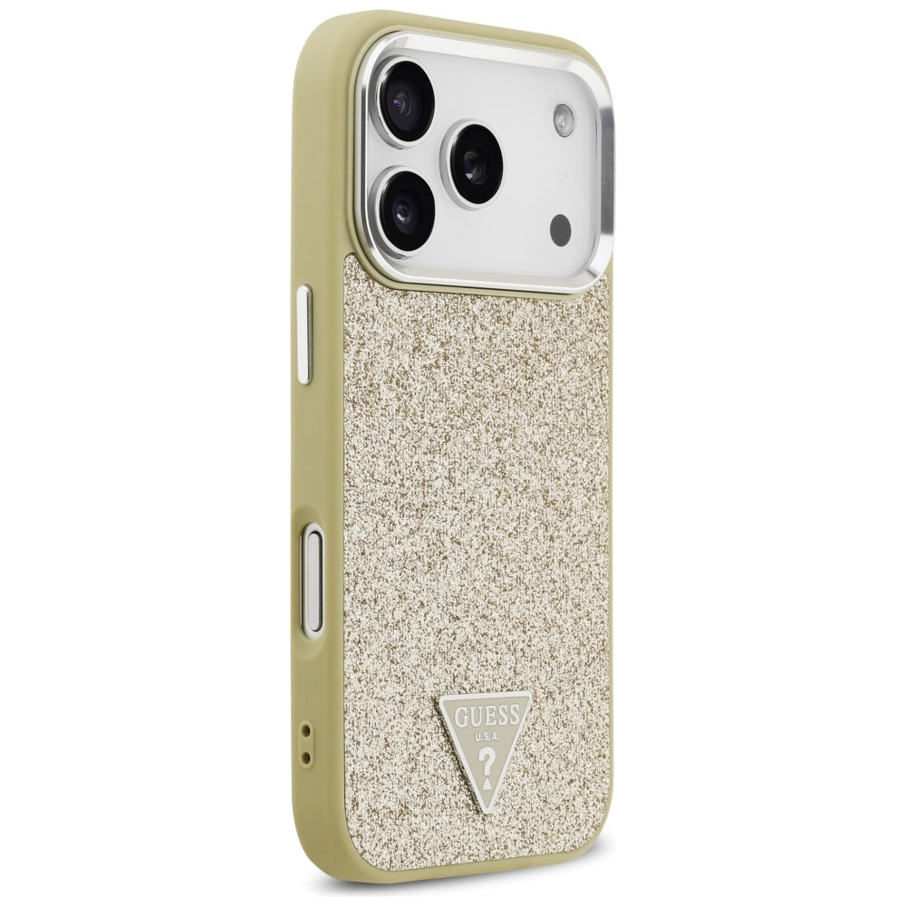 MagSafe Hülle für Apple iPhone 17 Pro, Guess, Glitter Triangle Logo, Gold