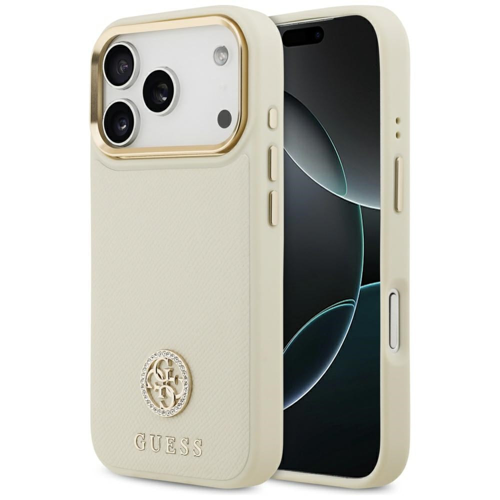 MagSafe Case for Apple iPhone 17 Pro, Guess, Grained Strass Logo, Beige