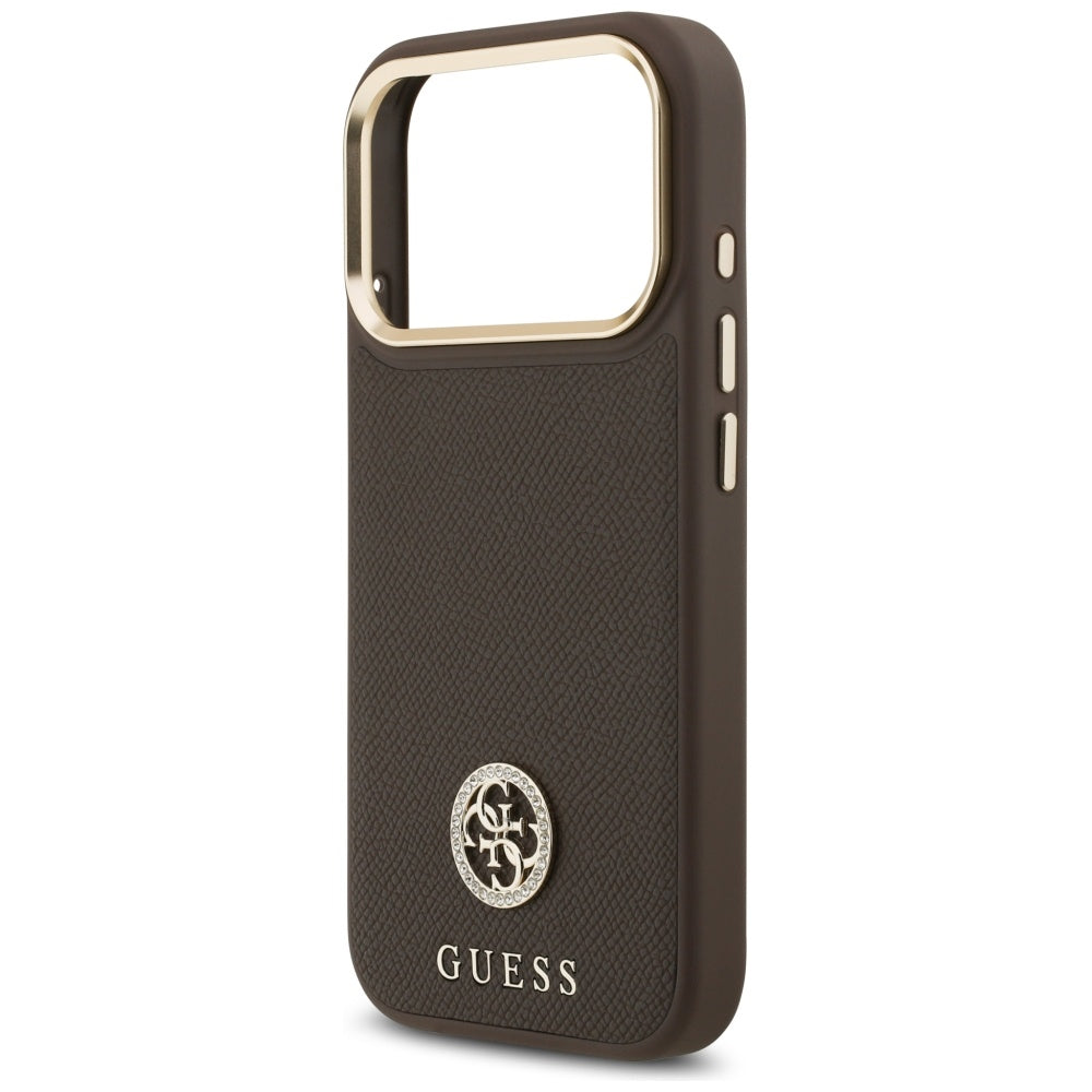 MagSafe Hülle für Apple iPhone 17 Pro, Guess, Grained Strass Logo, Braun