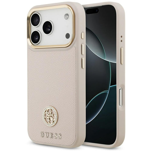MagSafe Hülle für Apple iPhone 17 Pro, Guess, Grained Strass Logo, Rosa