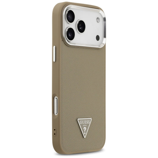 MagSafe Hülle für Apple iPhone 17 Pro, Guess, Grained Triangle Logo, Braun