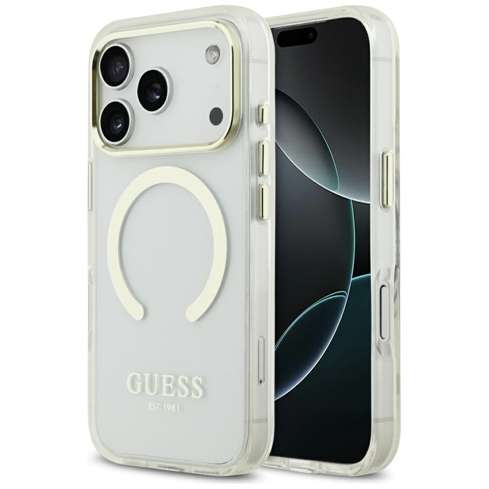 MagSafe Case for Apple iPhone 17 Pro, Guess, Metal Outline, Gold