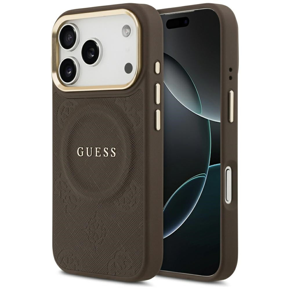 MagSafe Hülle für Apple iPhone 17 Pro, Guess, Peony Hot Stamp, Braun