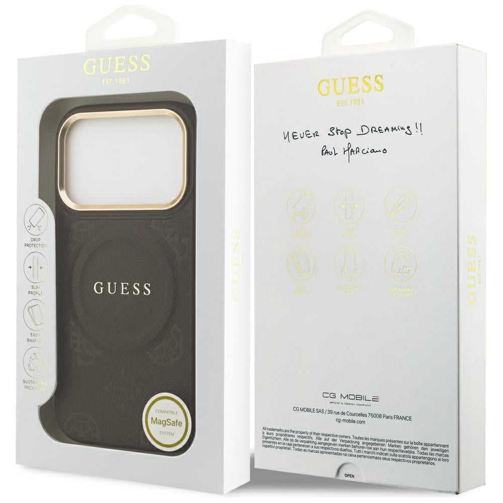 MagSafe Hülle für Apple iPhone 17 Pro, Guess, Peony Hot Stamp, Braun