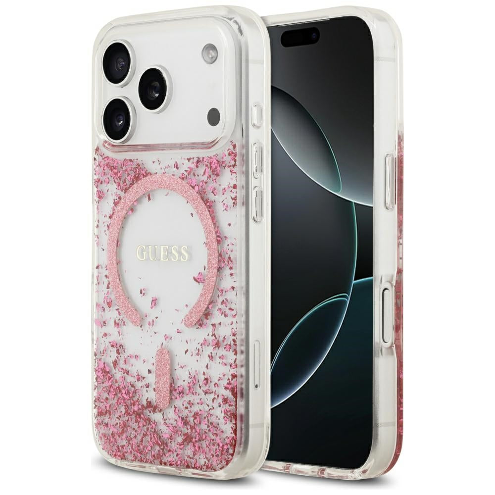 MagSafe Case for Apple iPhone 17 Pro, Guess, Resin Bottom Glitter, Pink