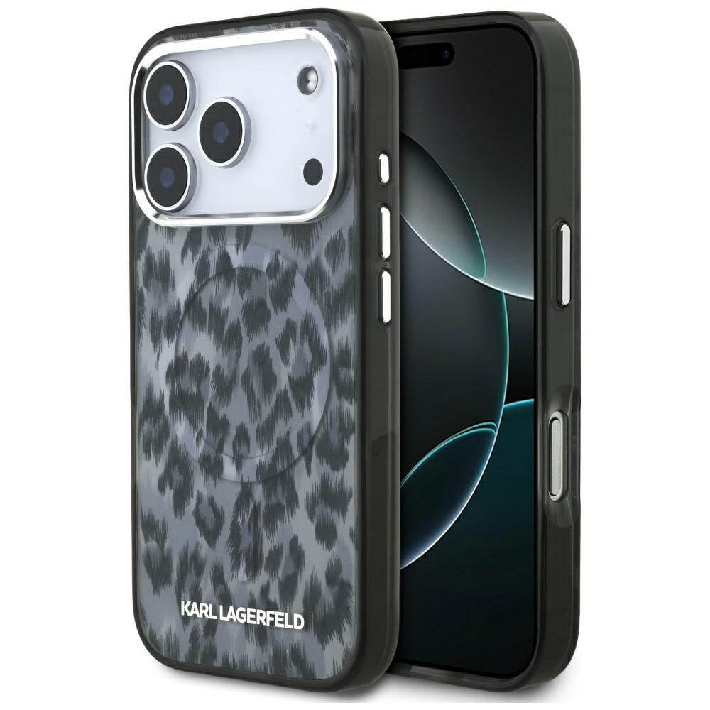 MagSafe Hülle für Apple iPhone 17 Pro, Karl Lagerfeld, IML Leopard Muster, Schwarz