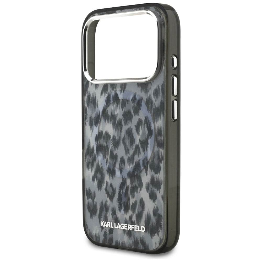 MagSafe Hülle für Apple iPhone 17 Pro, Karl Lagerfeld, IML Leopard Muster, Schwarz