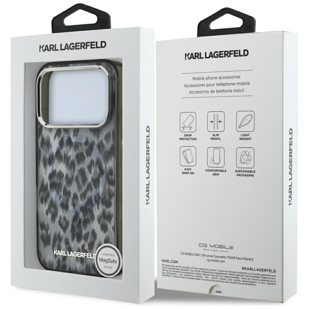 MagSafe Hülle für Apple iPhone 17 Pro, Karl Lagerfeld, IML Leopard Muster, Schwarz