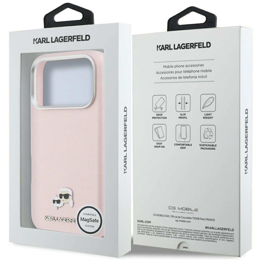 MagSafe Hülle für Apple iPhone 17 Pro, Karl Lagerfeld, Karl & Choupette Head's Pin, Rosa