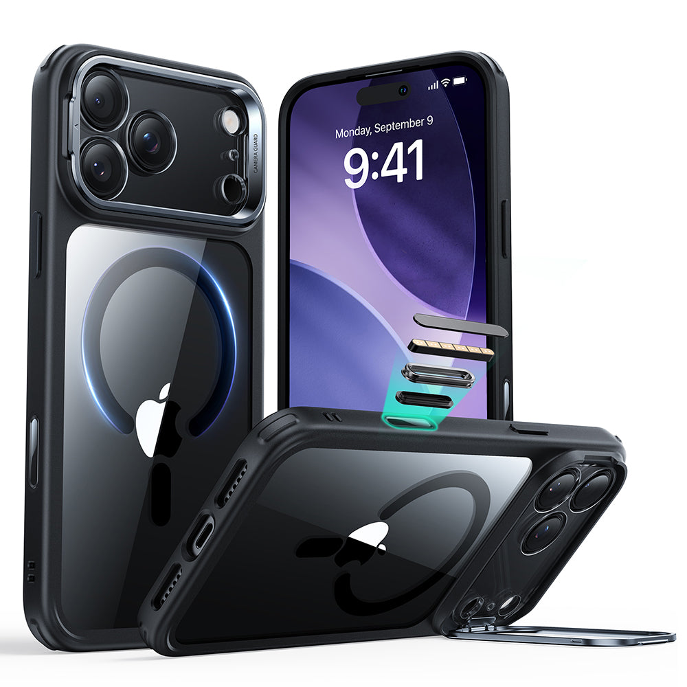 MagSafe Case for Apple iPhone 17 Pro Max, ESR, Classic Hybrid Kickstand, Transparent Black